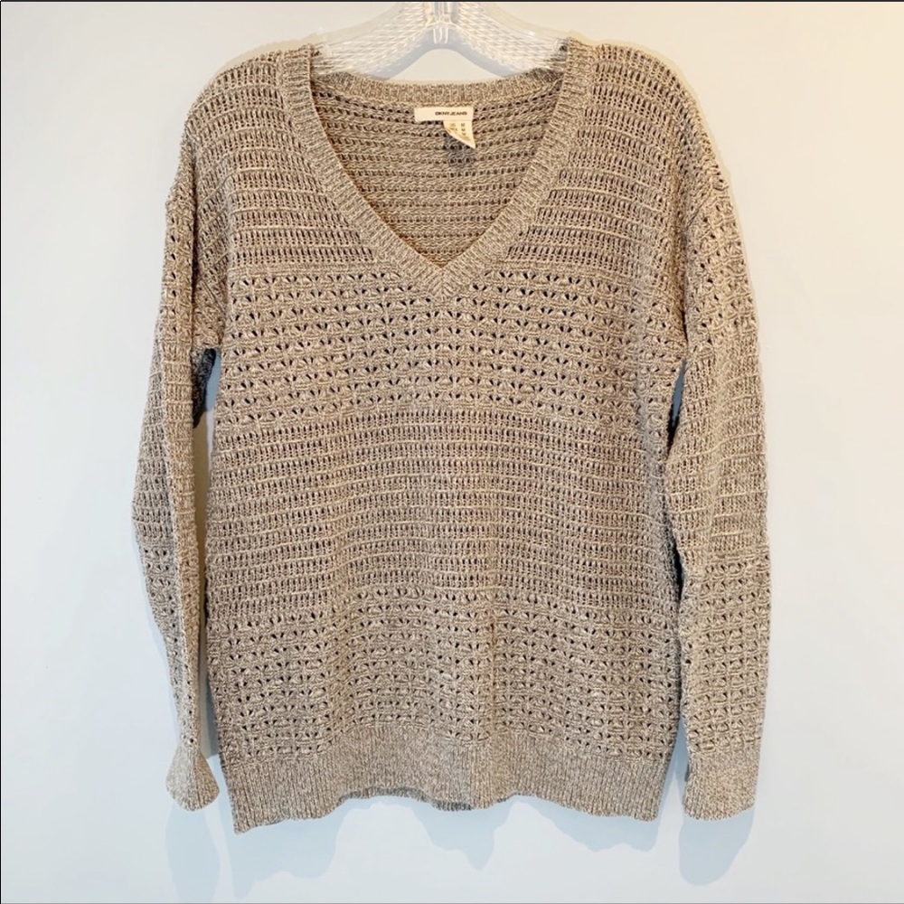 DKNY | Grey/Beige V-Neck Knit Pullover Sweater